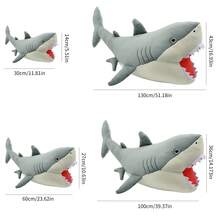 makemyday 海洋風格的填充玩具,適用於聖誕節、感恩節、新年和萬聖節裝飾。全新的巨齒鯊毛絨玩具,適合孩子、男孩、女孩、情人。以鯊魚為主題的床上伴侶,毛絨枕頭,讓人舒適地抱著睡。來自水族館或海洋博物館的完美紀念品。 - 灰色 - 查看 5