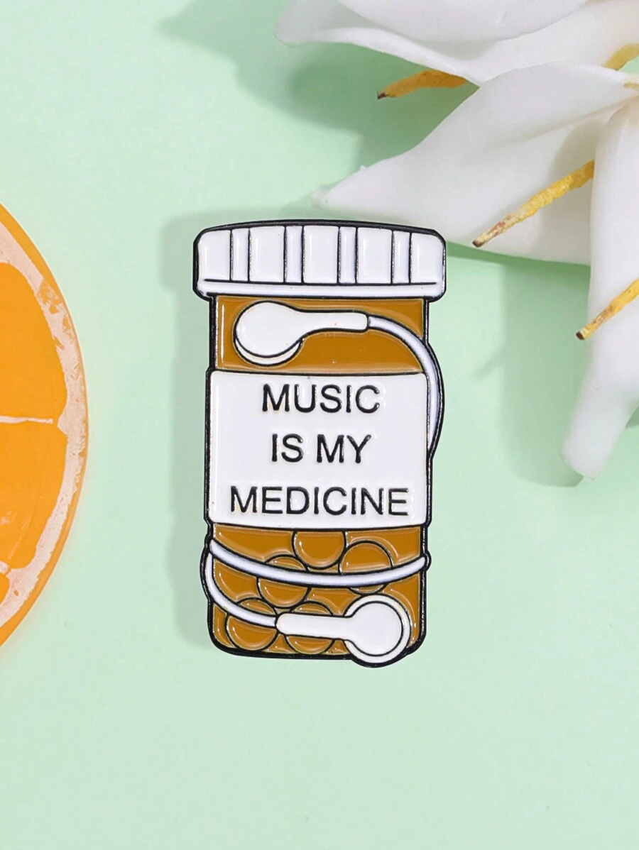 1個有創意的音樂胸針系列為朋友頭戴式耳機cd音符圓形徽章音樂是我的良藥琺瑯針袋珠寶禮物 - 彩色 - 查看 1