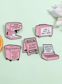 5 件裝創意減速警告標誌琺瑯別針可愛卡通粉紅色翻領徽章裝飾電視咖啡機胸針背包別針 - 粉色 - 查看 1