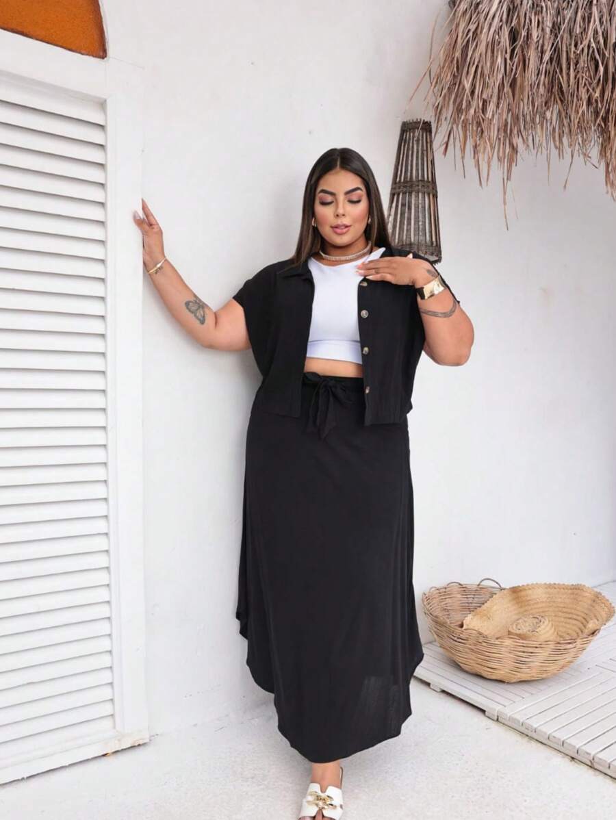 Plus Size Co-Ords - Black - View 1
