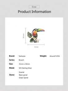 Santuzza 1 件个性化风格人造绿水晶彩色珐琅 925 纯银巨嘴鸟形胸针，适合女士 - 彩色 - 查看 3