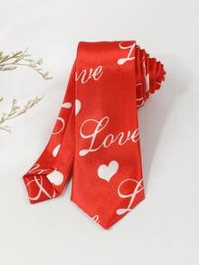 1 件男士时尚爱心浪漫风格红色领带适合情人节派对搭配万圣节 - 紅色 - 查看 2