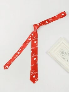 1 件男士时尚爱心浪漫风格红色领带适合情人节派对搭配万圣节 - 紅色 - 查看 4