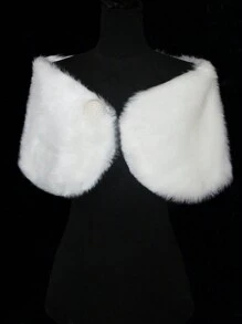 1 件白色毛绒婚礼披肩、新娘斗篷、新娘披肩，适合肩宽 40 厘米的女士秋装 - 白色 - 查看 7