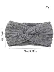 1入式針織鉤針交叉頭帶,冬季時尚保暖,手工製作,髮飾飾品 - 灰色 - 查看 4