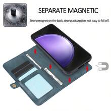 Classic Retro Magnetic Multi-Sim Split Leather Phone Case Compatible With Samsung Galaxy S22 S22 Ultra S23 Plus S24 Hand Cord Handy Phone Case Protector Compatible With Samsung Galaxy S22 Ultra S23 Plus S24Plus S24Ultra - Blue - View 2