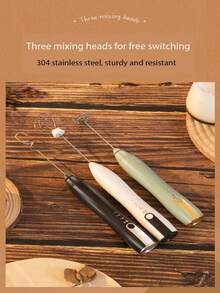 Handheld Milk Frother, Stirrer, Mixer And Wisker For Coffee, Tea, Latte, Cappuccino, And Hot Chocolate Drink Prep And Fast&Easy Foam Creation, USB Re Chargeable, No Batteries Needed, Three Interchangeable Mixing Heads - Black - View 2