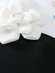 Bikinx Traje de baño de un hombro con aplicación de flor 3D en bloques de color y falda envolvente de encaje para verano - Negro - Ver 6