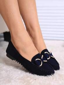 女性春秋季平底鞋,蝴蝶結、金屬扣、防滑鞋底,適合全年使用,低跟柔軟底,媽媽鞋、孕婦鞋、輕便鞋 - 藍色 - 查看 2