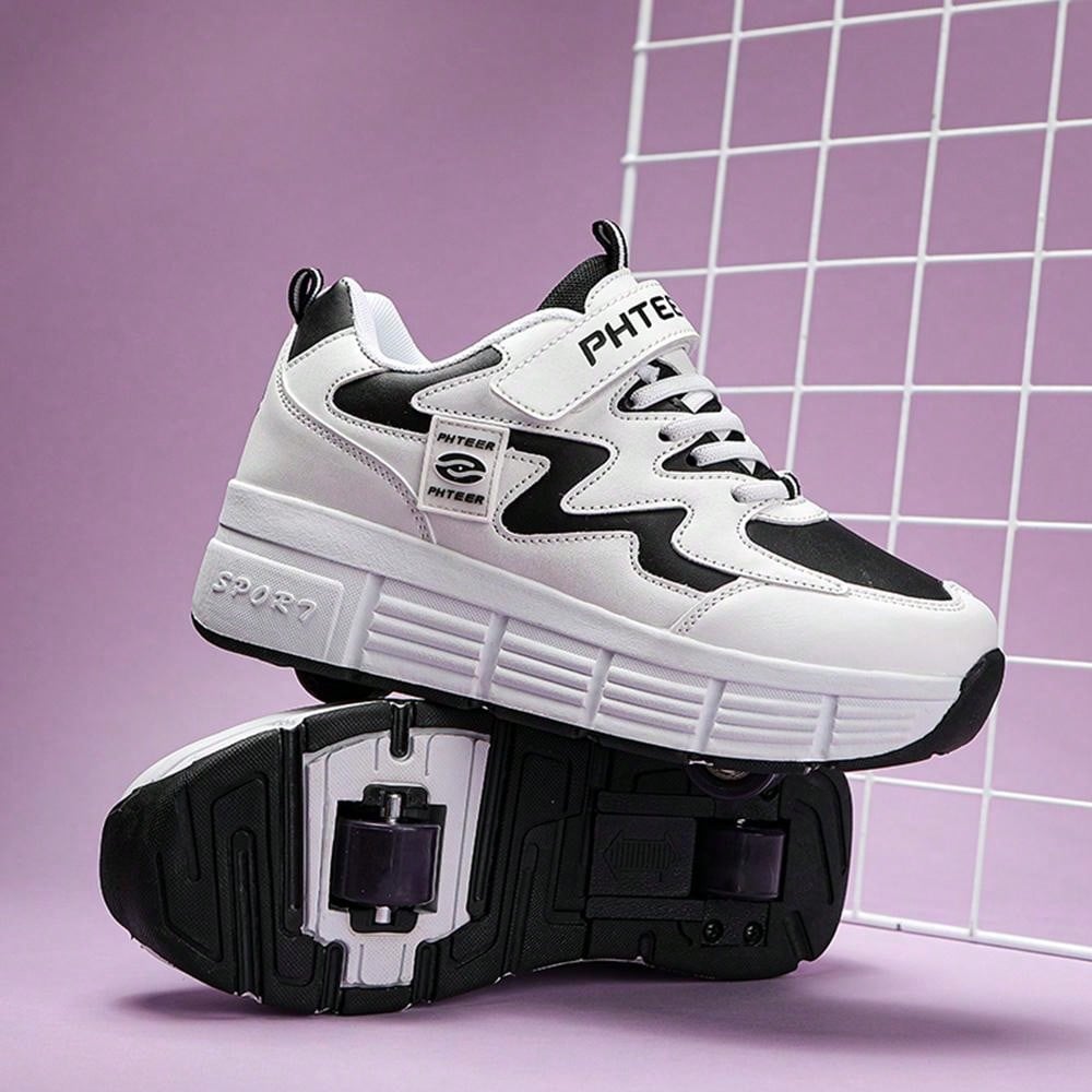 Children'S Roller Skate Shoes With Automatic Invisible Button, Two