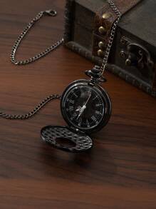 1 PC Chất Liệu Hợp Kim Hoa Văn La Mã Flip Cover Vintage Đồng Hồ Bỏ Túi Làm Quà Tặng Cho Học Sinh Trở Lại Trường Học - màu đen - Xem 3