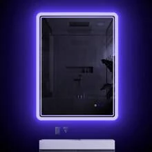 LED Backlit Blue Atmosphere, Lighted Bathroom Mirror, Anti-Fog Dimmable Adjustable Light Mirror ,36"X 28" LED Bathroom Backlit Mirror, Bathroom Mirror With Lights, LED Mirror For Bathroom
