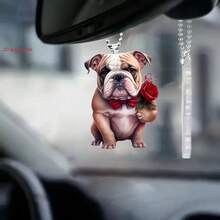 1pc, 2D Acrylic New Cute Dog Car Rearview Mirror Decorative Pendant, Christmas Tree Pendant, Keychain, Bag Decoration, Valentine'S Day Gift - Multicolor - View 2