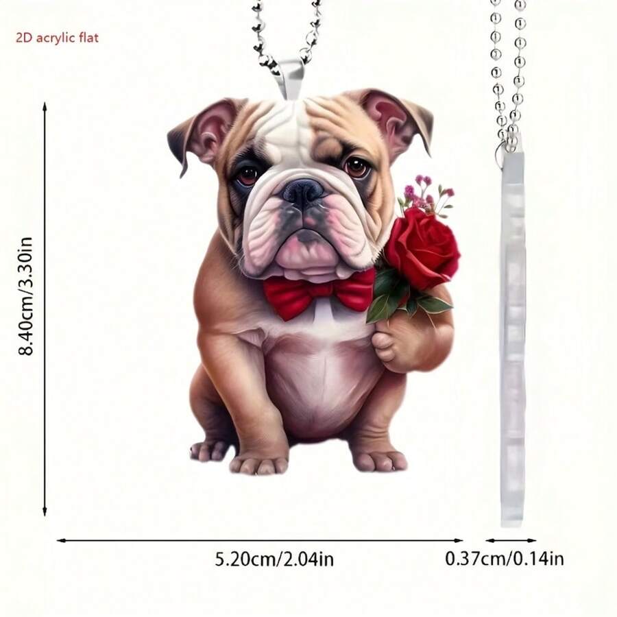 1pc, 2D Acrylic New Cute Dog Car Rearview Mirror Decorative Pendant, Christmas Tree Pendant, Keychain, Bag Decoration, Valentine'S Day Gift - Multicolor - View 1