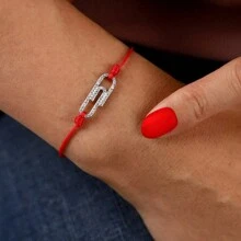 Moonmory 1 Peça Simples Clipe De Papel Com Zircônia Cúbica Prata Esterlina 925 Fecho Vermelho Cordão Bracelete Para Mulheres Fashionable Jóias Presente De Menina Prata