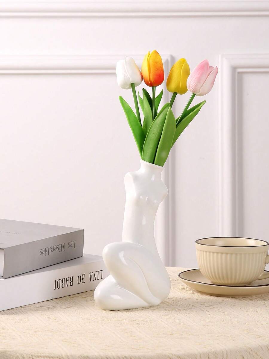 1pc Resin Nordic Style Creative Abstract Human Body Kneeling Artistic Flower Vase Home Decor Ornament - White - View 1