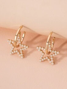 1pair Women'S Alloy C Design Earrings, Inlaid With Multicolor Rhinestone & Pearl Dangle, Suitable For Daily Wearing - Yellow Gold - View 8