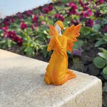 樹脂跪姿天使雕像,帶楓葉,適用於秋季花園庭院裝飾 - 跪地天使 - 查看 2