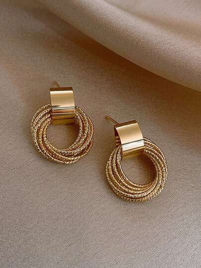 1pair Bridal Hollow Out Circle Earrings, Simple & Stylish Multi-Layered Wrap Stud Earrings For Women Party Halloween