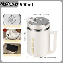 1個304不銹鋼杯子手把,辦公室保溫杯帶蓋和吸管,雙層防燙飲用雞尾酒杯 - 淺灰色 - 查看 2