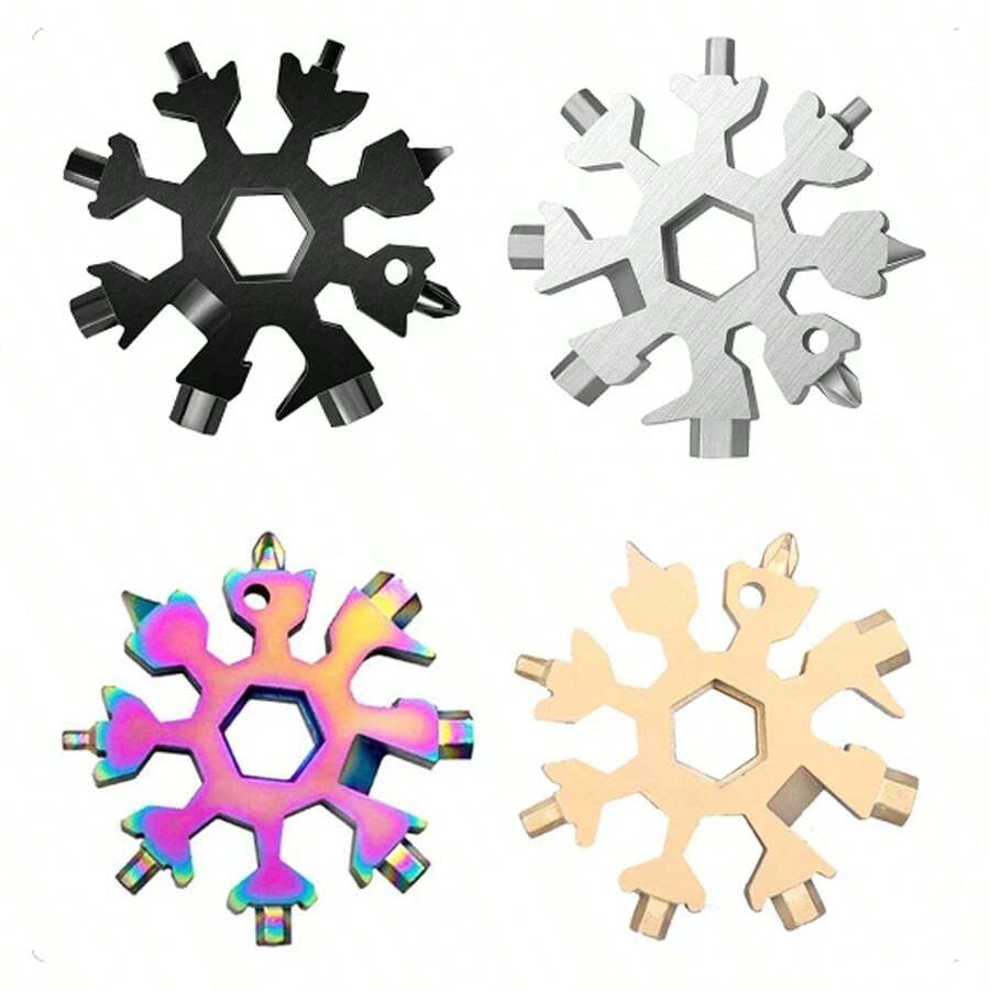 1pc 18-In-1 Mini Snow Wrench Hex Wrench Multifunctional Keychain Portable Multifunctional Camping Survival EDC Tool Outdoor Hiking Stainless Steel Snowflake Bottle Opener/Flathead & Screwdriver Set/Bicycle Wrench