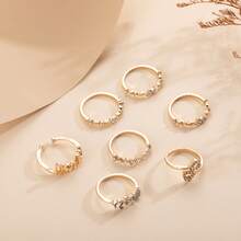 7pcs/Set Ladies' Fashionable Heart, Letter & Rhinestone Combination Ring Set Suitable For Party & Daily Wear - Gold - View 4