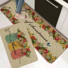 1pc Floral Printed Linen Kitchen Mat, With Modern Simple Style, Quick Drying, Non-Slip, Suitable For Kitchen Sink, Bathroom And Laundry Room (Please Choose The Right Size And Pattern) - Multicolor - View 3