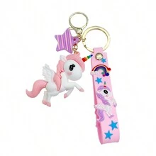 卡通彩虹馬鑰匙扣,可愛的獨角獸鑰匙鍊（適用於汽車鑰匙,背包,錢包,娃娃機）,生日禮物和時尚裝飾 - 粉色 - 查看 10