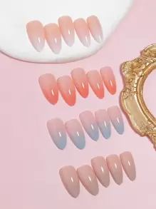 VV MEI JIA ER 96片渐变美甲贴纸（白色/蜜桃色/蓝色/裸色），中号杏仁形，ABS材质，自然贴合，带背胶，可重复使用，美甲贴纸，适合作为送给女性和女孩的礼物，UV涂层，光泽亮丽，12种尺寸，按压式美甲贴纸，1个指甲锉（渐变色），美甲护理用品 - 彩色 - 查看 3