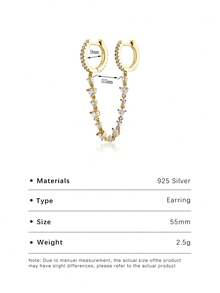 1對女款高貴優雅的925純銀人造鑲嵌鑽石簡約設計疊戴耳環,婚約/派對/生日/周年紀念禮物 - 金色 - 查看 10