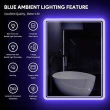 LED Backlit Blue Atmosphere, Lighted Bathroom Mirror, Anti-Fog Dimmable Adjustable Light Mirror ,36"X 28" LED Bathroom Backlit Mirror, Bathroom Mirror With Lights, LED Mirror For Bathroom