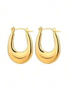 1 Pair Fashionable Geometric Stainless Steel Earrings, Suitable For Women's Daily Wear Or Stylish Commute