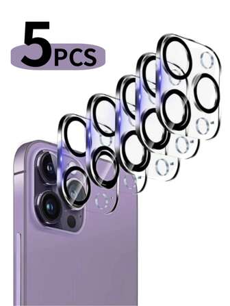 5入組相機鏡頭保護貼，兼容iPhone鏡頭保護貼，完全包覆玻璃鏡頭鋼化膜，兼容Apple系列手機，包括15、14、13、12、11後置鏡頭玻璃保護貼