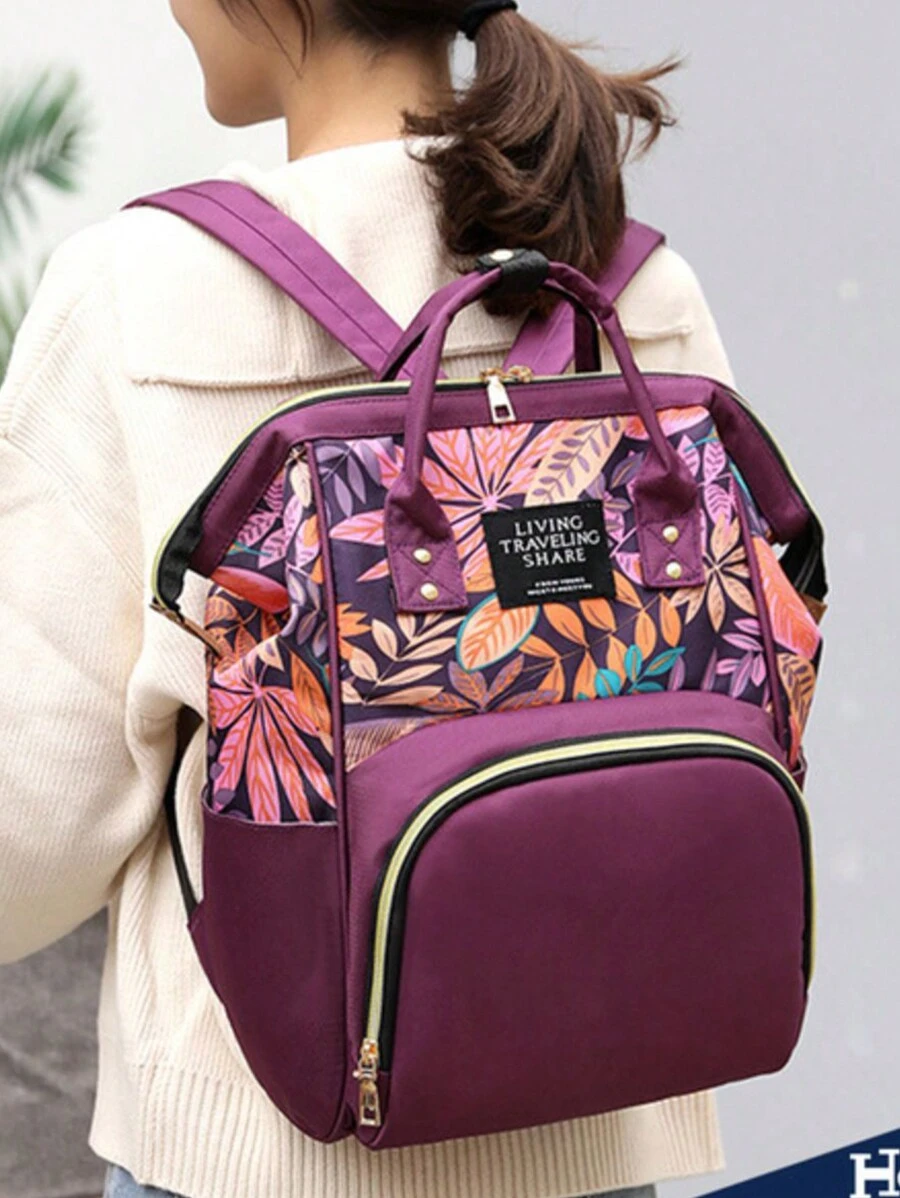 Mochila multifuncional para pañales de moda, multifunción y gran capacidad - Morado - Ver 1