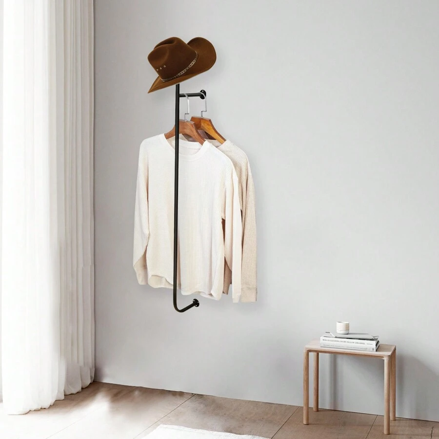 1入牆掛式衣架,現代設計金屬衣架,掛衣服、帽子、臥室客廳門口辦公室收納架 - 黑色 - 查看 1