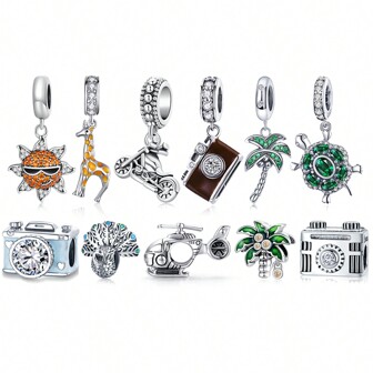 bamoer 1 PC 925 Sterling Silver Shiny Camera Beads Giraffe Pendant Charms For Women Girl Bracelet And Necklace DIY Fine Jewelry