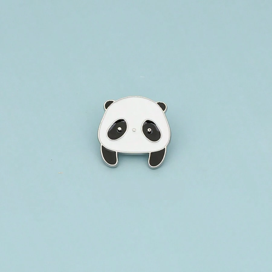 可愛的熊貓形狀胸針作為背包、衣服等裝飾品的禮物 - 黑色 - 查看 1