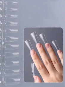 110入組特長鴨爪指甲片，半覆蓋式透明XXL扇形假膠指甲，可供美甲藝術沙龍指甲用品使用 - 無色 - 查看 5