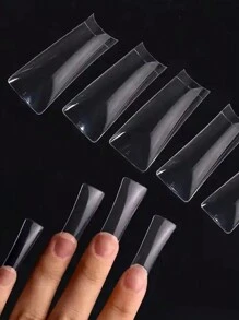 110入組特長鴨爪指甲片，半覆蓋式透明XXL扇形假膠指甲，可供美甲藝術沙龍指甲用品使用 - 無色 - 查看 3