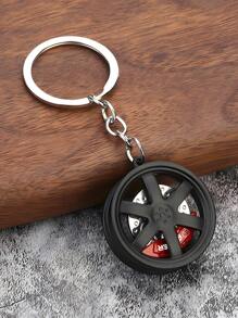 1pc Alloy Car Brake Disc Keychain For Men, Car Wheel Hub Shaped Keyring - Black - View 2
