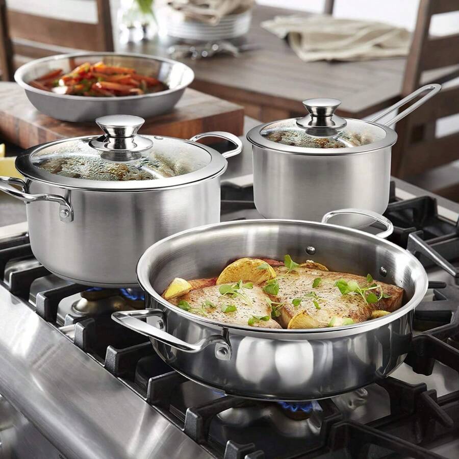 Stainless Steel Cookware Set, 6 Piece Kitchen Cookware Sets With Glass