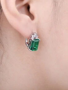 JewelryPalace 1 對華麗優雅 925 純銀精緻祖母綠切割仿綠色祖母綠銀夾耳環女式約會禮物舞會宴會高級珠寶 - 綠色 - 查看 4
