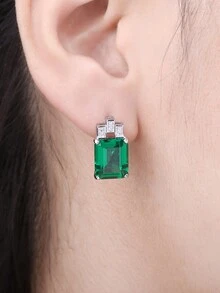 JewelryPalace 1 對華麗優雅 925 純銀精緻祖母綠切割仿綠色祖母綠銀夾耳環女式約會禮物舞會宴會高級珠寶 - 綠色 - 查看 2