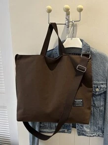 1入組 可調節休閒簡約純色帆布肩包,適用於工作和上學通勤使用 - 咖啡棕 - 查看 2