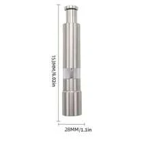 手動金屬胡椒研磨機/鹽磨機和研磨機,便攜式拇指推動鋁製外殼,不銹鋼芯 - 銀色 - 查看 2