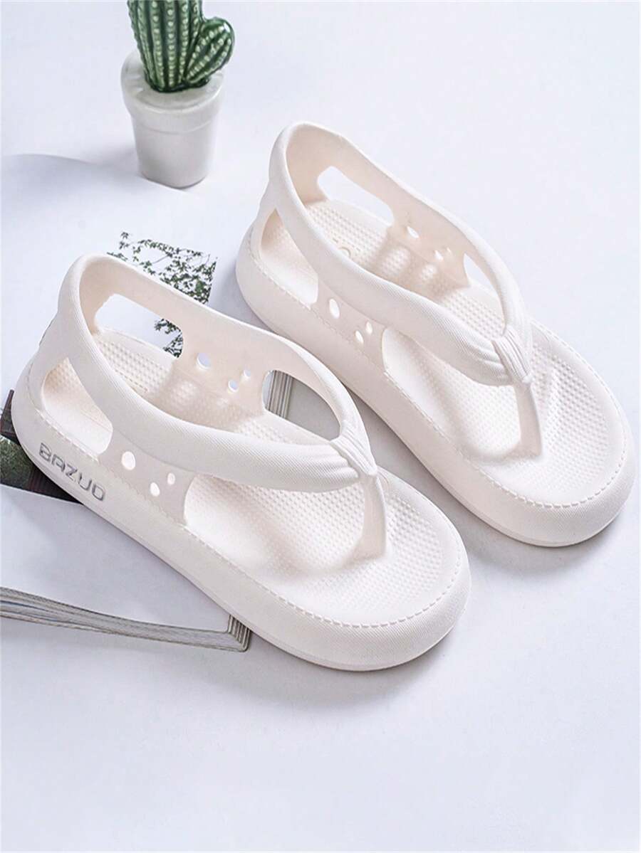 女士夏季室内情侣时尚防滑软底高弹人字拖 - 白色 - 查看 1