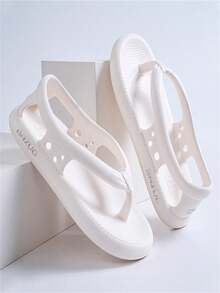 女士夏季室内情侣时尚防滑软底高弹人字拖 - 白色 - 查看 3