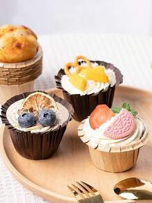 30 件草帽紙杯蛋糕內襯、鬆餅包裝紙、烘焙模具 - 棕色 - 查看 3