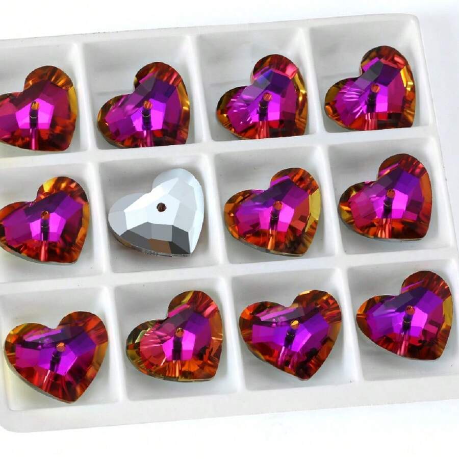 New Creative 18mm Imitation Sisha Style Heart Shaped Glass Pendant,12pcs/Pack, Single Hole Plated With Colors - 18mm Love RF - View 1