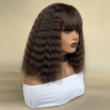 4# Import Synthetic Fiber Wig Short Natural Wave Bob Wigs With Bangs Middle Part Synthetic Hair Wig 12 Inch Natural Soft Hair Full And Thick Low Temperature Fiber Hair Loose Deep Wave Bob Wigs For Women Daily Party Use - Dark Brown - View 4